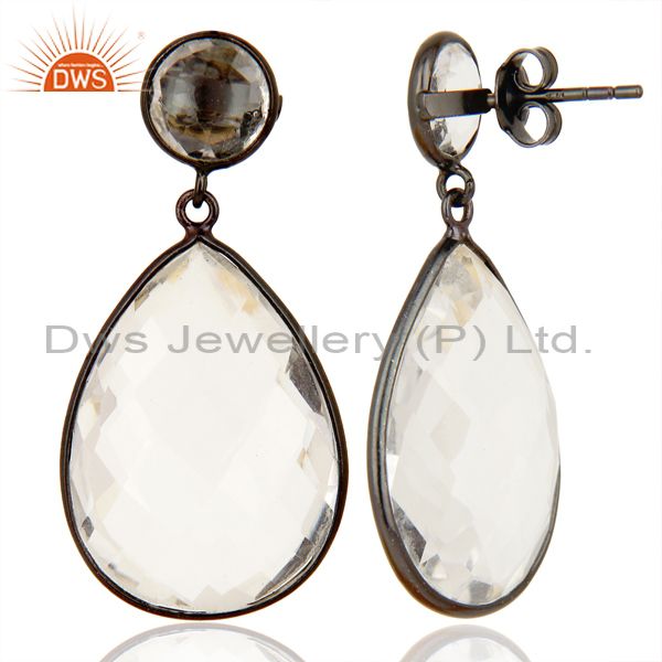 Suppliers Crystal Quartz Stud And drop Black Rhodium Plated 92.5 Sterling Silver Earring