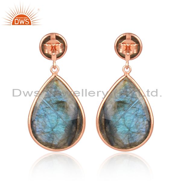 Labradorite Set Gold On Silver Pear Shaped Classic Earrings