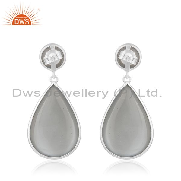 Suppliers Grey Moonstone 925 Sterling Fine Silver Handmade Drop Earrings Manufacturer