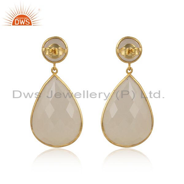 Handcrafted yellow gold on silver white chalcedony drop dangles