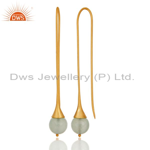 Suppliers 18K Gold Plated 925 Sterling Silver Dyed Chalcedony Gemstone Dangle Earrings