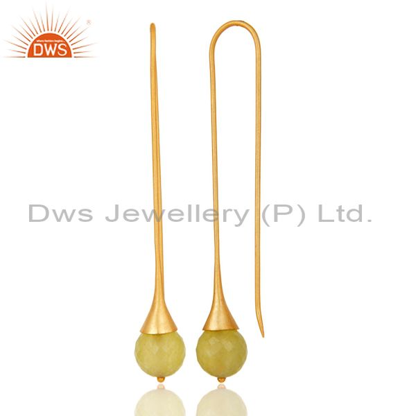 Suppliers 18K Gold Plated 925 Sterling Silver Handmade Yellow Chalcedony Dangle Earrings