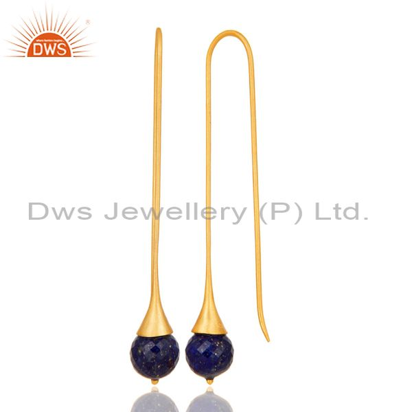 Suppliers 18K Gold Plated Sterling Silver Handmade Faceted Lapis Lazuli Dangle Earrings