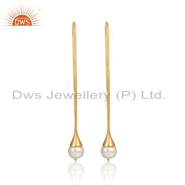 Designer of New arrival gold plated 925 silver natural pearl gemstone earring