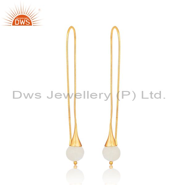 Handmade designer rainbow moonstone earrings in gold on silver 925