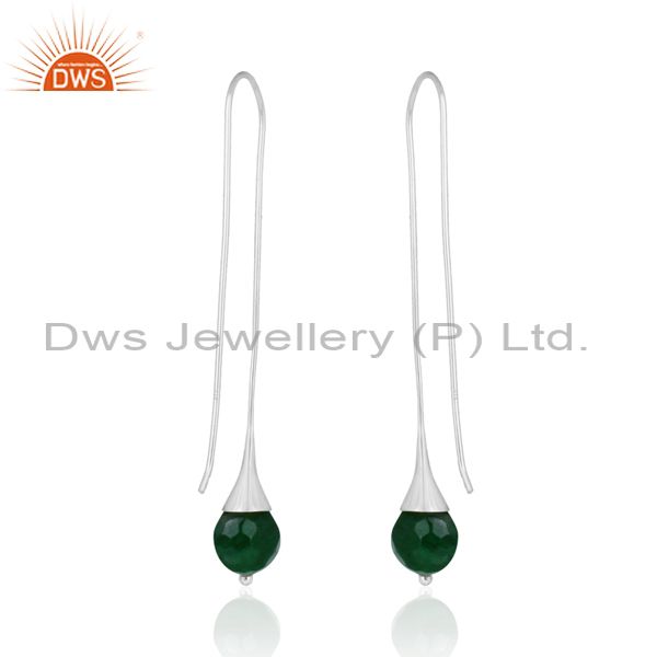 Green aventurine ball designer long drop earring in solid silver