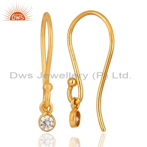 Suppliers 18K Solid Yellow Gold Natural White Diamond Round Cut Dangle Earrings