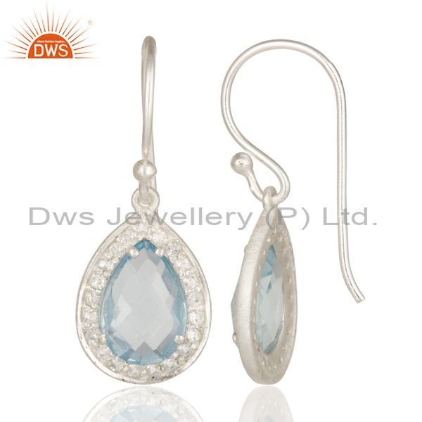 Suppliers 925 Sterling Silver Blue Topaz And White Topaz Gemstone Drop Earrings