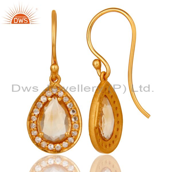 Suppliers Citrine And White Topaz Teardrop Earrings Made In 18K Gold Over 925 Silver