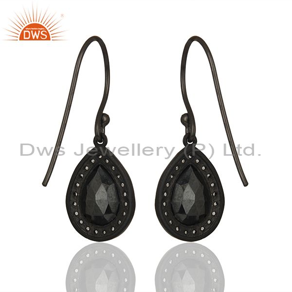 Suppliers Black Rhodium Plated 925 Silver Gemstone Drop Earrings Wholesale