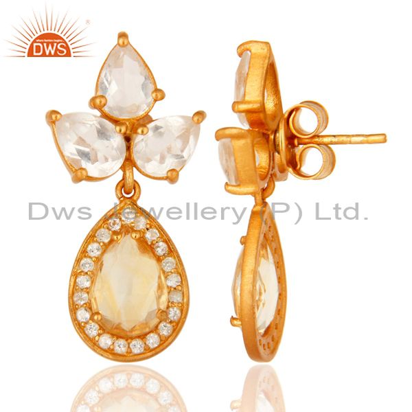 Suppliers 18K Gold Plated Sterling Silver Citrine, Crystal And White Topaz Drop Earrings
