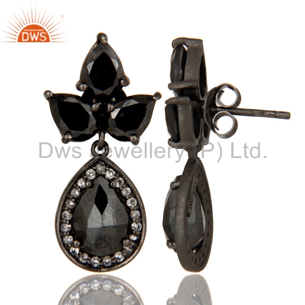 Suppliers Oxidized Sterling Silver Hematite And White Topaz Designer Dangle Earrings