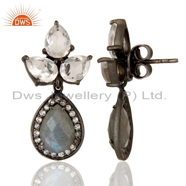 Suppliers Labradorite And Crystal Quartz Gemstone Rhodium Plated Sterling Silver Earrings