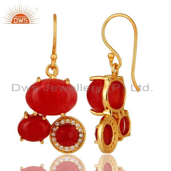 Suppliers 18K Yellow Gold Plated Over Brass Red Aventurine Prong Set Dangle Earrings