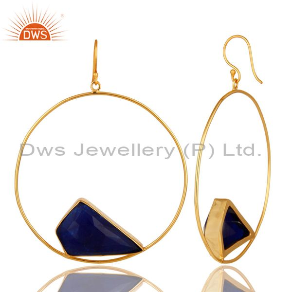 Suppliers Natural Blue Aventurine Gemstone Handmade 22K Gold plated Brass Circle Earrings
