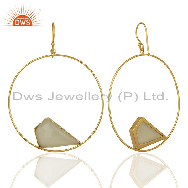 Suppliers White Chalcedony Gemstone Gold Plated Brass fashion Earrings Supplier