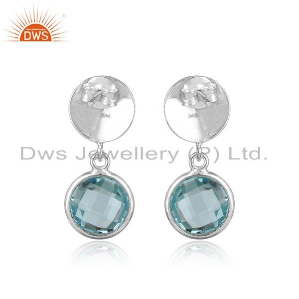 Textured sterling fine silver blue topaz gemstone dangle earring
