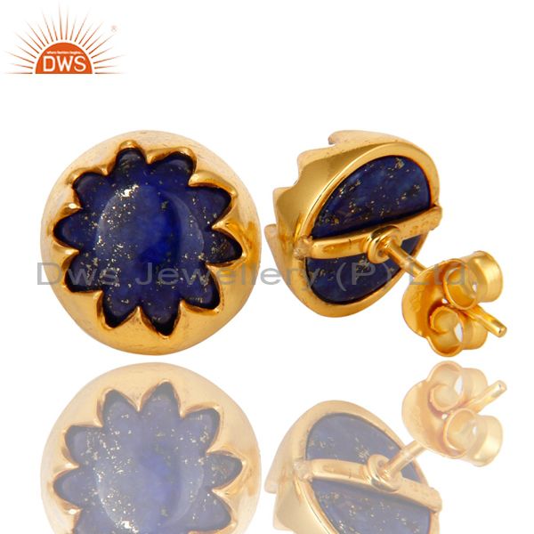 Suppliers 18K Yellow Gold Plated Sterling Silver Lapis Lazuli Gemstone Stud Earrings