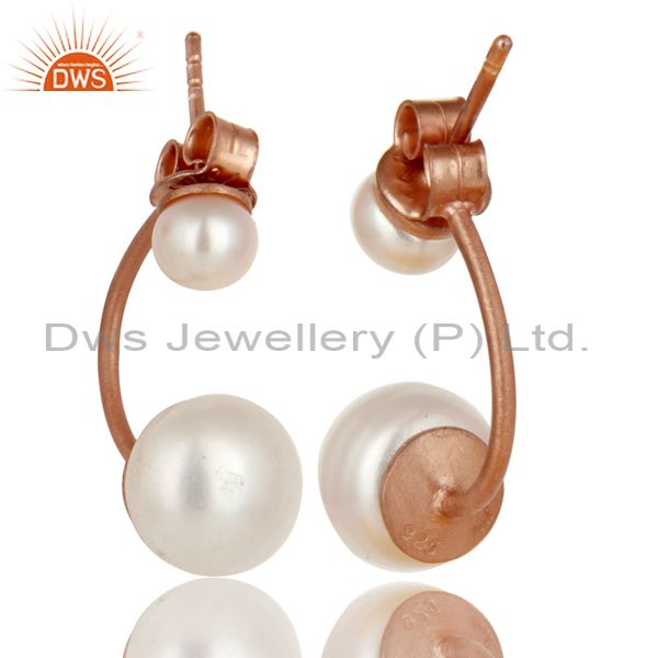 Suppliers 18K Rose Gold Plated Sterling Silver Natural Pearl Designer Post Stud Earrings