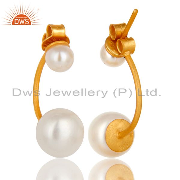 Suppliers 24K Yellow Gold Plated Sterling Silver Natural Pearl Designer Post Stud Earrings
