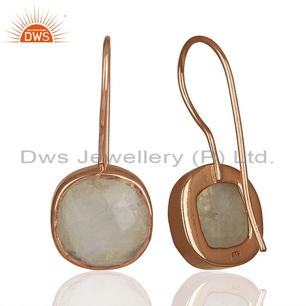 Suppliers Rainbow Moonstone Rose Gold Plated 925 Silver Drop Earrings Jewelry