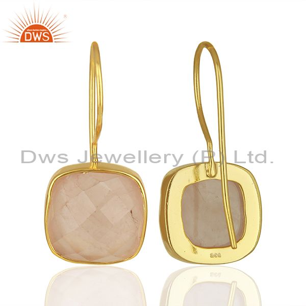 Suppliers Rose Quartz Gemstone Yellow Gold Plated 925 Silver Earring Manufacture