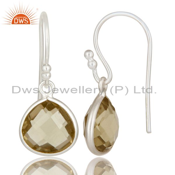 Suppliers Solid Sterling Silver Faceted Lemon Topaz Bezel Set Dangle Earrings