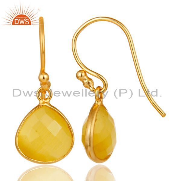 Suppliers 18K Gold Plated 925 Sterling Silver Faceted Moonstone Bezel Set Dangle Earrings