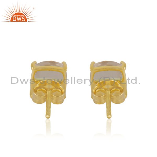 Suppliers Crystal Quartz Prong Setting Gemstone Gold Plated Silver Stud Earrings