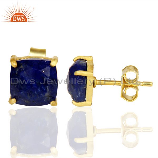Suppliers 14k Yellow Gold Plated 925 Sterling Silver Lapis Lazuli Stud Earring Jewelry