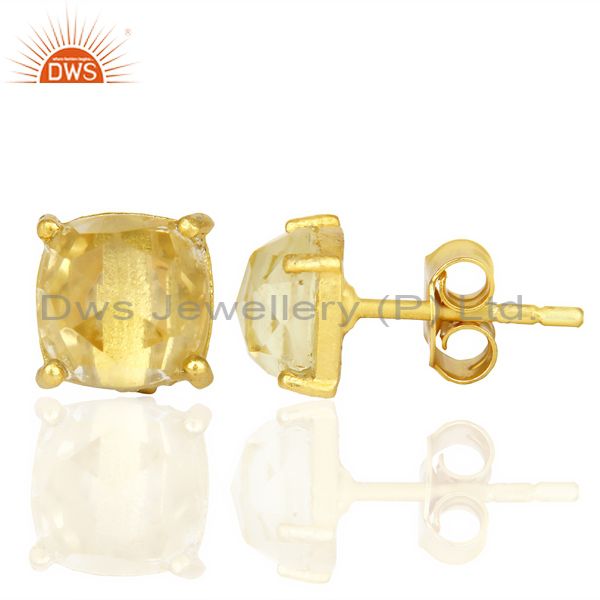 Suppliers 14k Yellow Gold Plated 925 Sterling Silver Lemon Topaz Stud Earring Jewelry