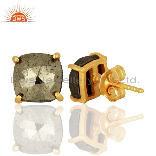 Suppliers Gold Plated Pyrite Gemstone Stud Earrings Jewelry Wholesale Supplier