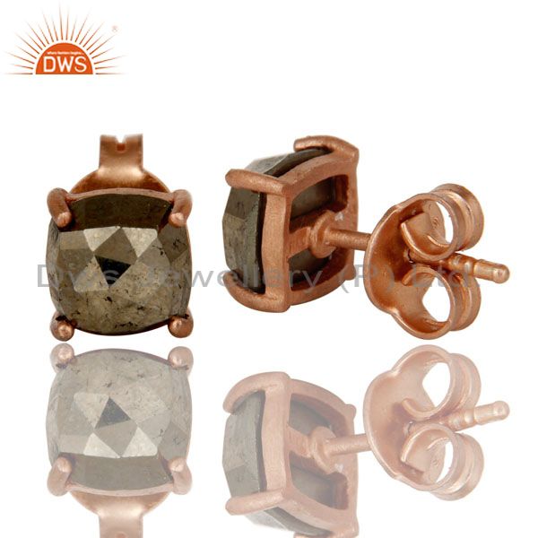 Suppliers 18K Rose Gold Plated Sterling Silver Pyrite Gemstone Prong Set Stud Earrings