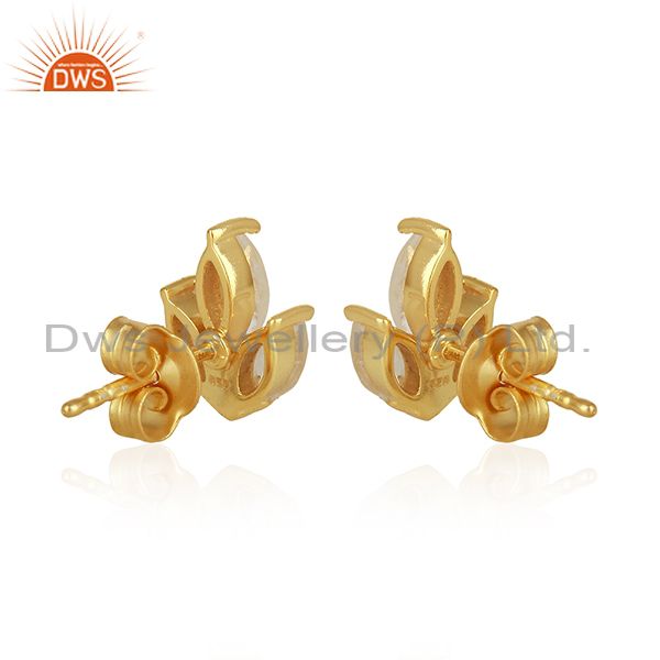 Suppliers Crystal Quartz 925 Sterling Silver Gold Plated Stud Earrings Wholesale Suppliers