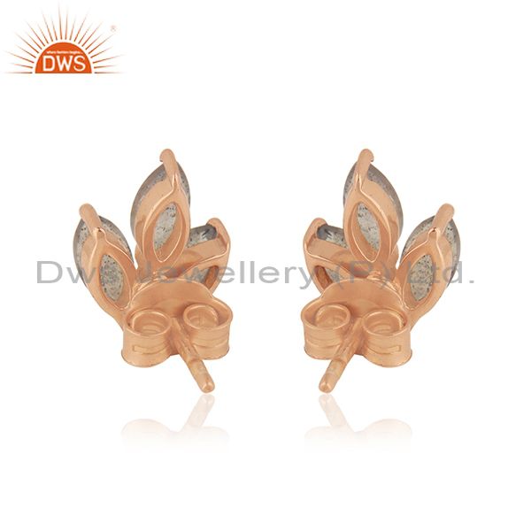Suppliers Labradorite Gemstone Rose Gold Plated 925 Silver Baby Girls Stud Earring Jewelry