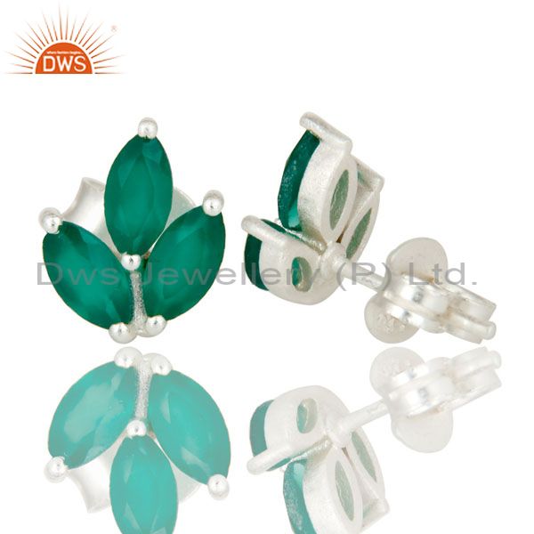 Suppliers 925 Sterling Silver Prong Set Green Onyx Gemstone Stud Earrings