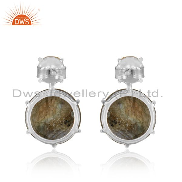 Designer dangle in rose rhodium silver with crystal, labradorite