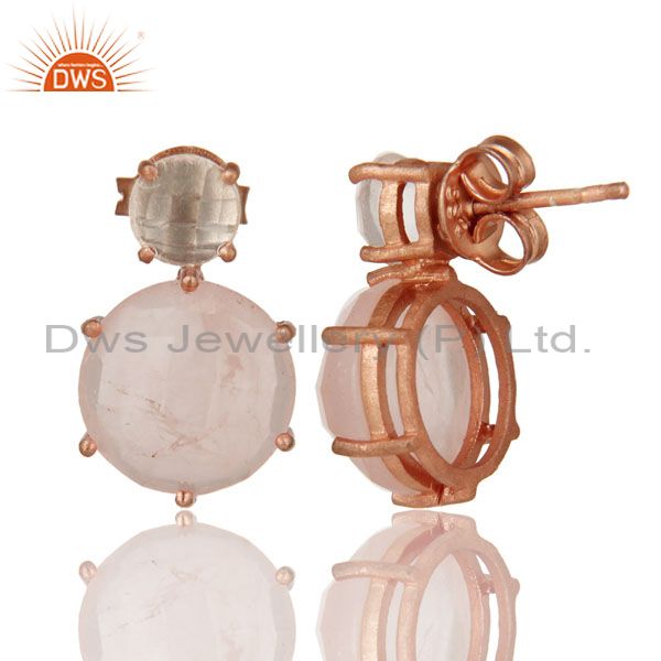 Suppliers 18K Rose Gold Plated Sterling Silver Crystal Quartz And Rose Quartz Stud Earring