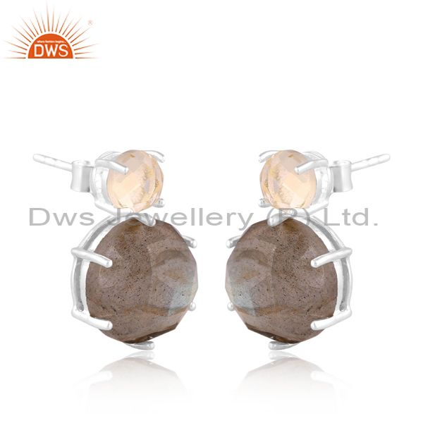 Exporter 925 Sterling Silver Labradorite And Lemon Topaz Gemstone Dangle Earrings