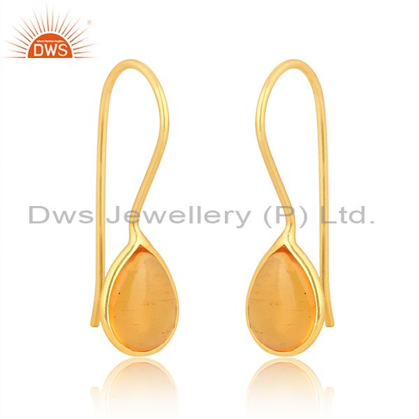 Sterling Silver Earring 18K Gold With Amber Cultured Plain