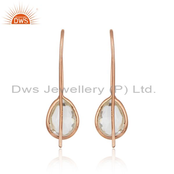 Crystal quartz rose gold on silver handmade earring jewelry