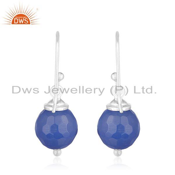 Suppliers Blue Chalcedony Gemstone 92.5 Sterling Fine Silver Drop Earrings Manufacturers
