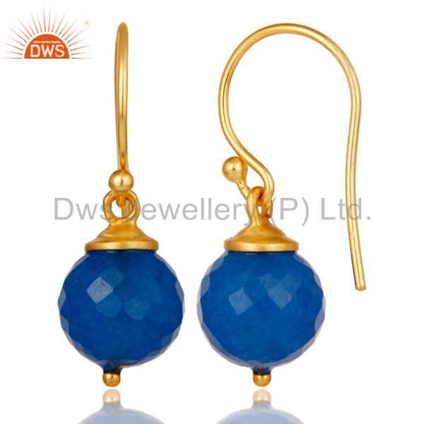 Suppliers 18K Gold Plated 925 Sterling Silver Dyed Blue Chalcedony Drops Earrings Jewelery