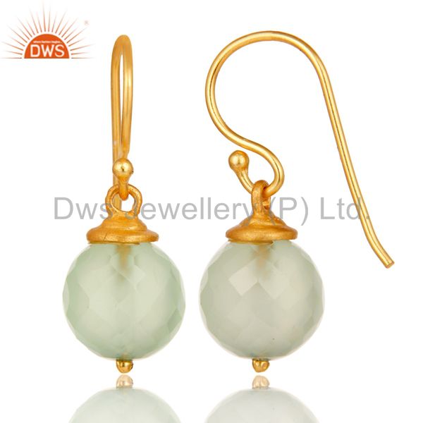 Suppliers 18K Gold Plated Sterling Silver Prehnite Chalcedony Hook Earrings For Womens