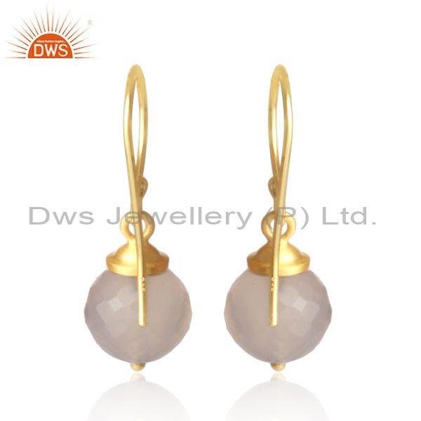 Rose chalcedony set gold on 925 silver casual drop earrings