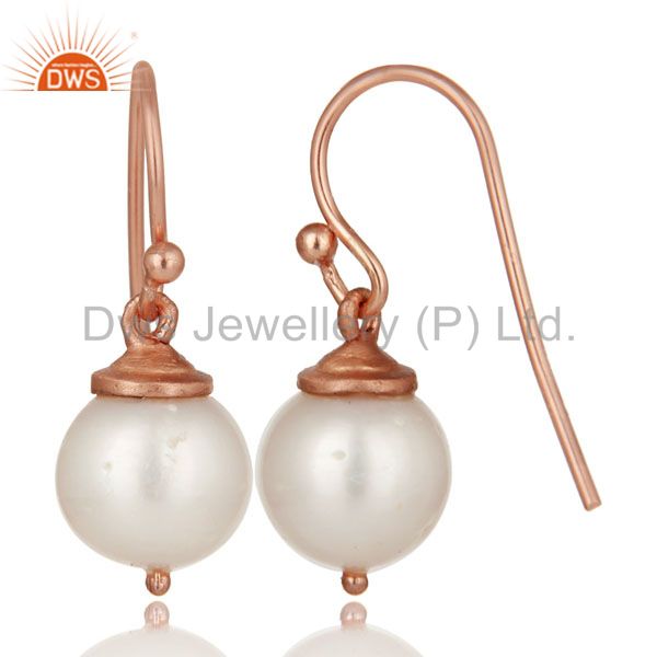Suppliers 18K Rose Gold Plated Sterling Silver Pearl Dangle Hook Earrings For Womens