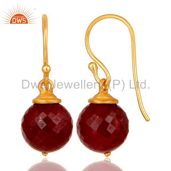 Suppliers 18K Gold Plated Sterling Silver Natural Ruby Dangle Hook Earrings For Womens