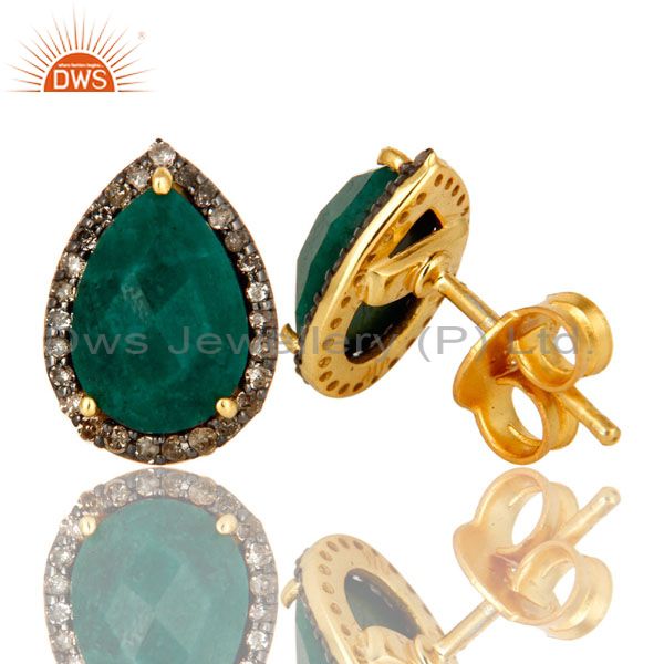 Suppliers 18K Yellow Gold Pave Diamond And Emerald Sterling Silver Drop Stud Earrings