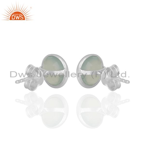 Suppliers Round Aqua Chalcedony Gemstone 925 Silver Stud Earrings Manufacturer