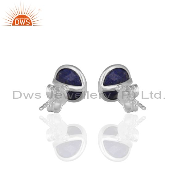 Suppliers Lapis Lazuli Gemstone Silver Girls Stud Earrings Jewelry Wholesale